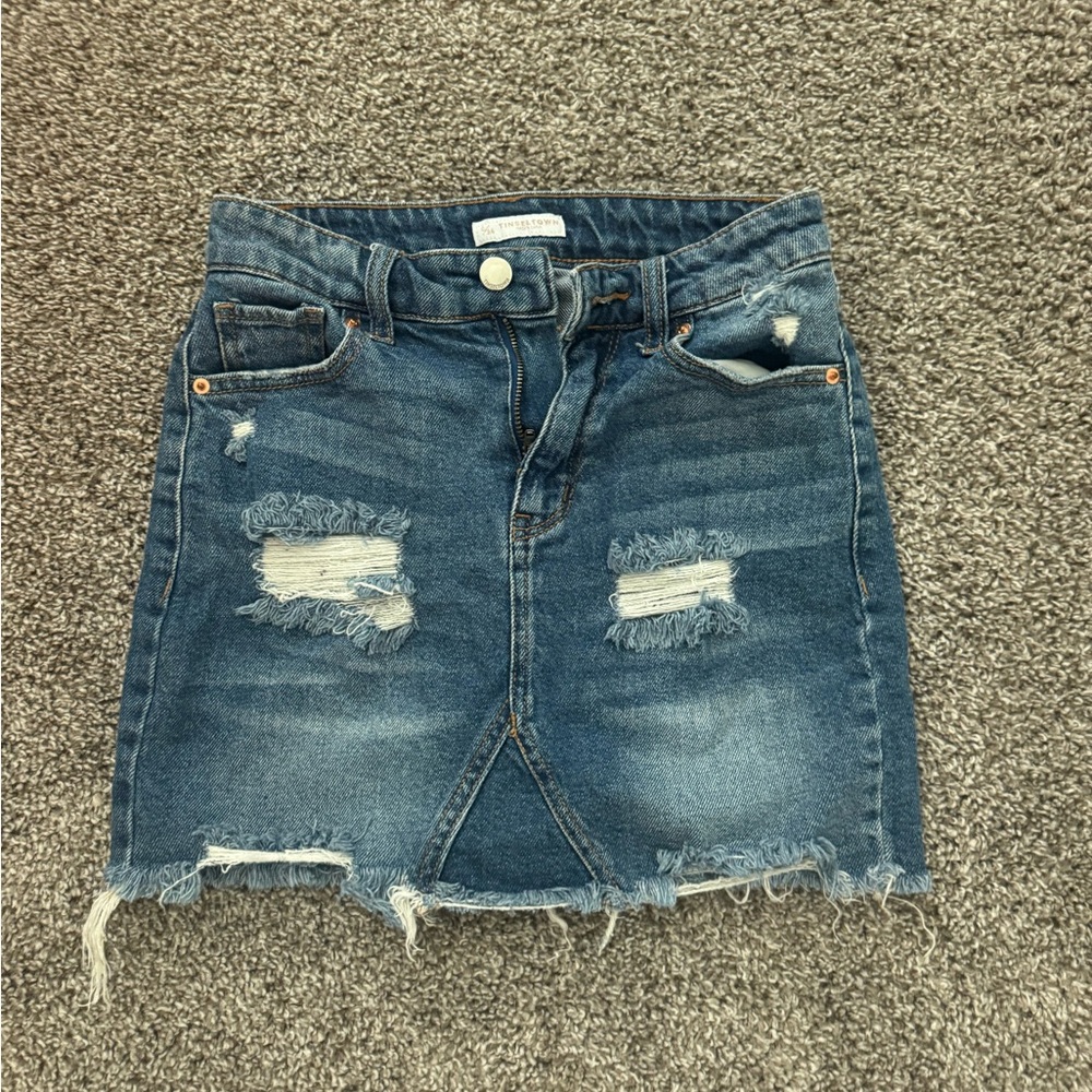 Tinseltown Blue Distressed Mini Skirt